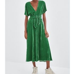 Zara Green Velvet Midi Dress